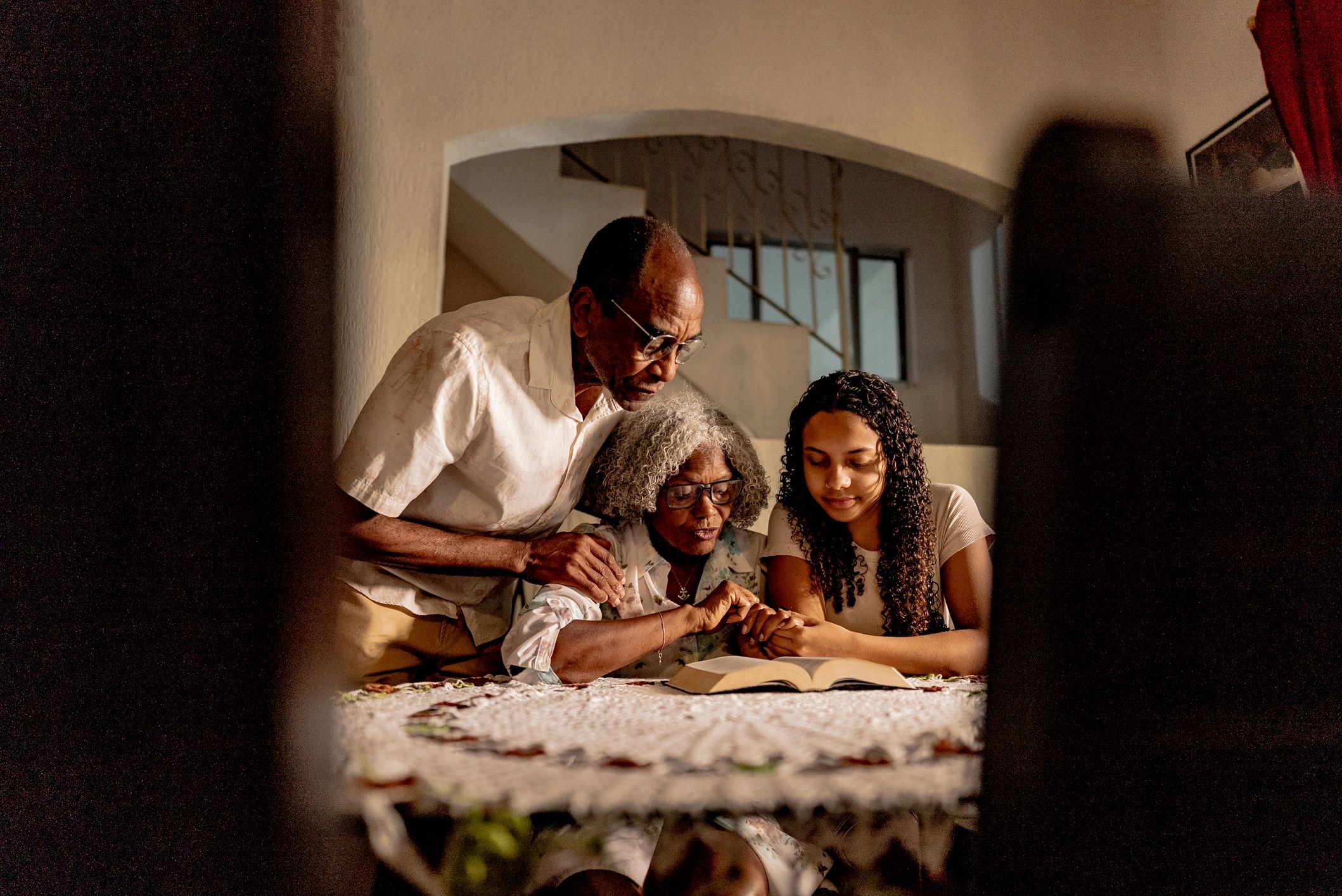 Family learning together at home